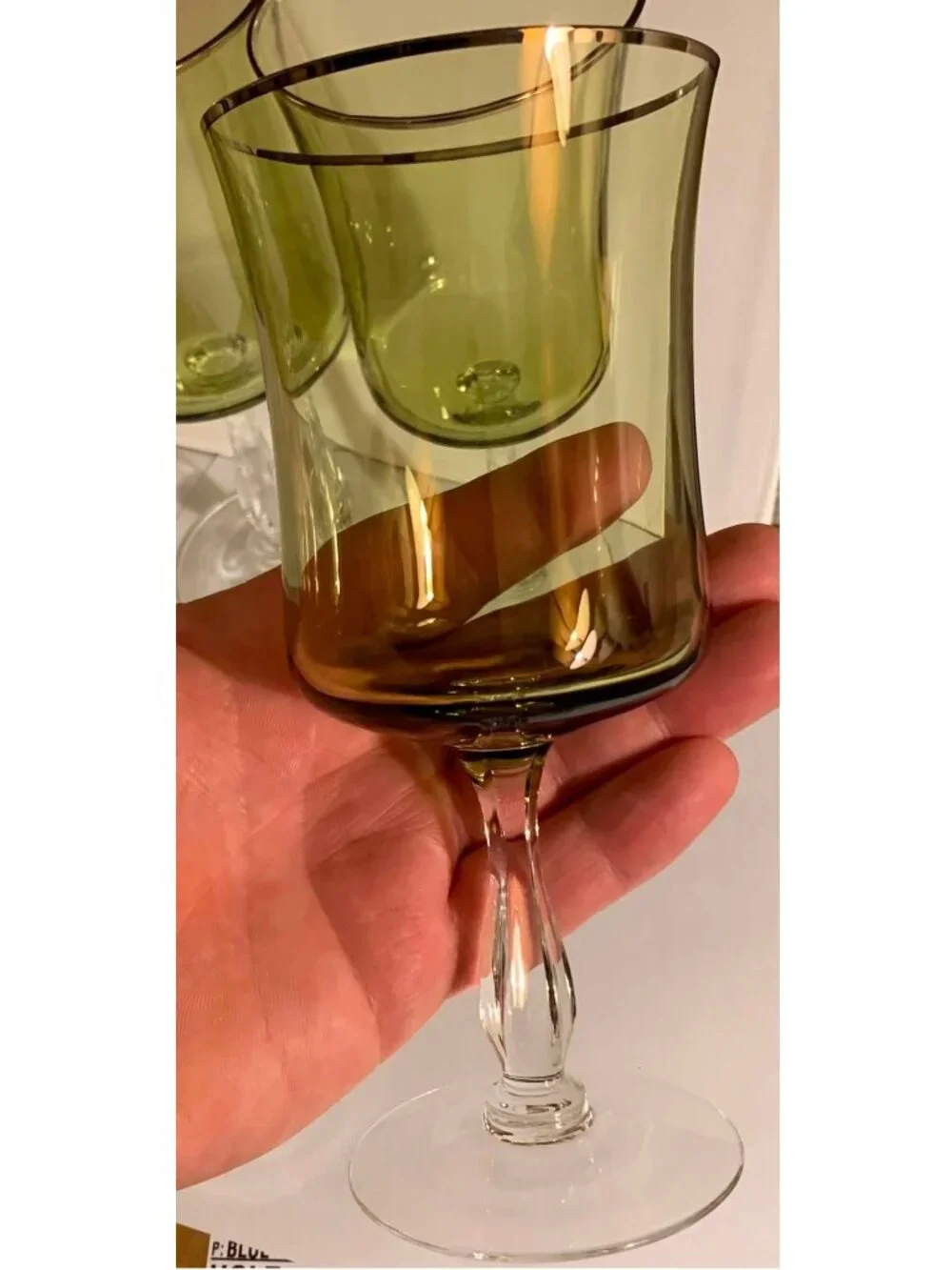 VTG Noritake Rainbow Green Drinking Glass Goblets w/ Platinum Rim (Set of 4)